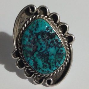 Vintage Navajo Sterling Silver Turquoise Ring Siz